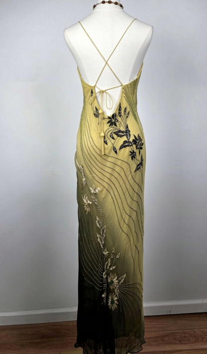 Gorgeous Yellow Prom Dress Sheath Chiffon Beaded Long Evening Dress DP07770