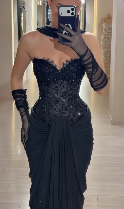 Gorgeous Black Prom Dress Sheath Chiffon Long Evening Dress DP07775