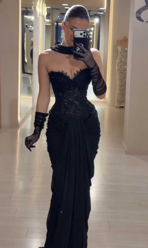 Gorgeous Black Prom Dress Sheath Chiffon Long Evening Dress DP07775