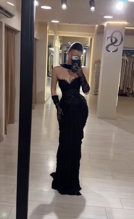 Gorgeous Black Prom Dress Sheath Chiffon Long Evening Dress DP07775