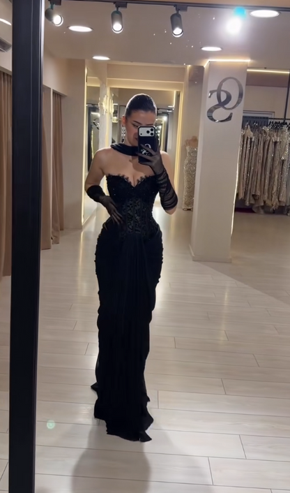 Gorgeous Black Prom Dress Sheath Chiffon Long Evening Dress DP07775