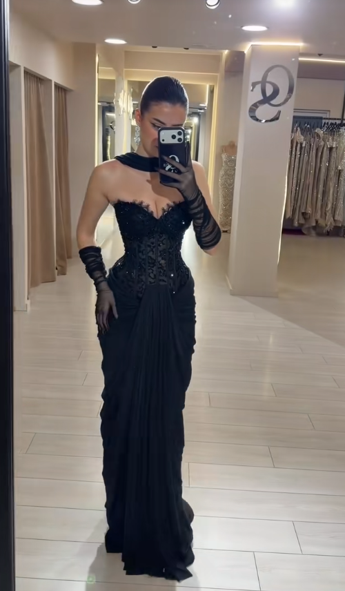 Gorgeous Black Prom Dress Sheath Chiffon Long Evening Dress DP07775