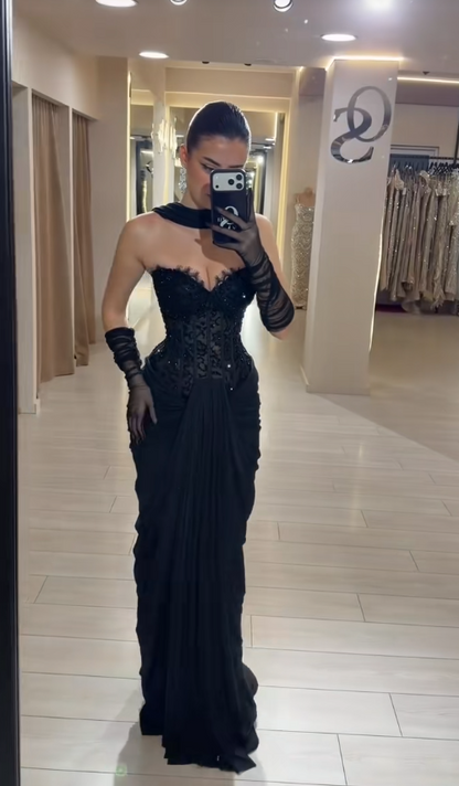 Gorgeous Black Prom Dress Sheath Chiffon Long Evening Dress DP07775