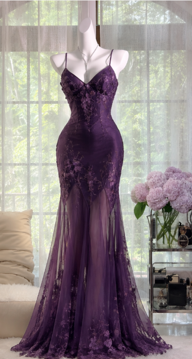 Gorgeous Dark Purple Prom Dress Sheath Chiffon Long Evening Dress DP07777