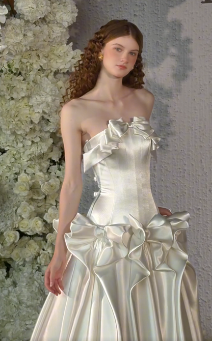 Gorgeous White Bridal Dress A-Line Satin Wedding Dress DP07783