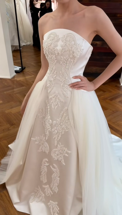 Gorgeous White Bridal Dress A-Line Satin Wedding Dress DP07786