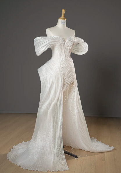 Gorgeous White Bridal Dress Sheath Tulle Wedding Dress DP07787