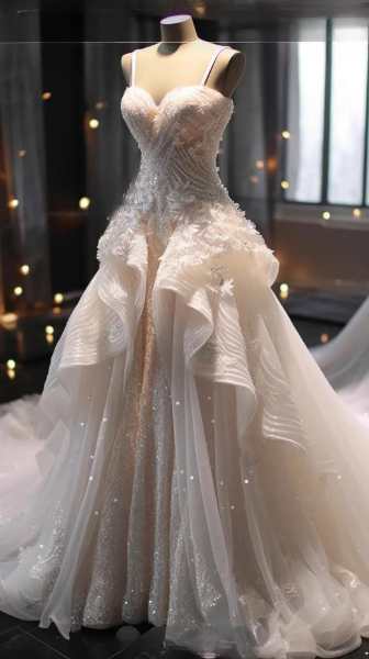 Gorgeous White Bridal Dress A-Line Tulle Wedding Dress DP07788