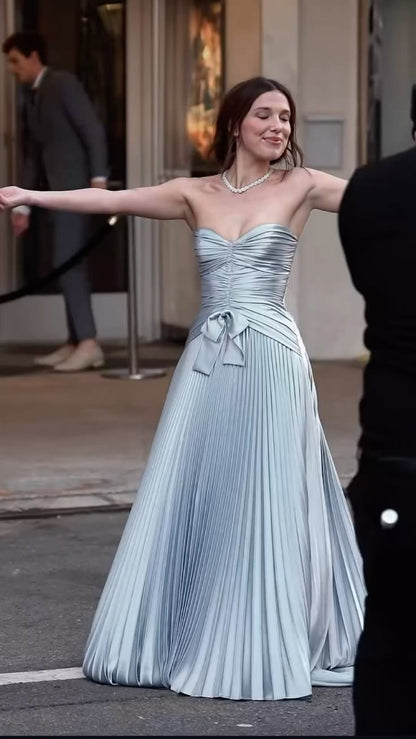 Glam Blue Prom Dress A-Line Satin Long Evening Dress DP07794