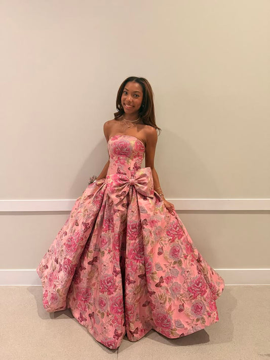 Glam Pink Prom Dress A-Line Satin Long Evening Dress DP07797