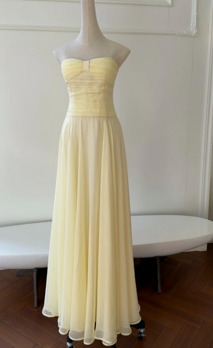 Glam Yellow Prom Dress Sheath Chiffon Long Evening Dress DP07805