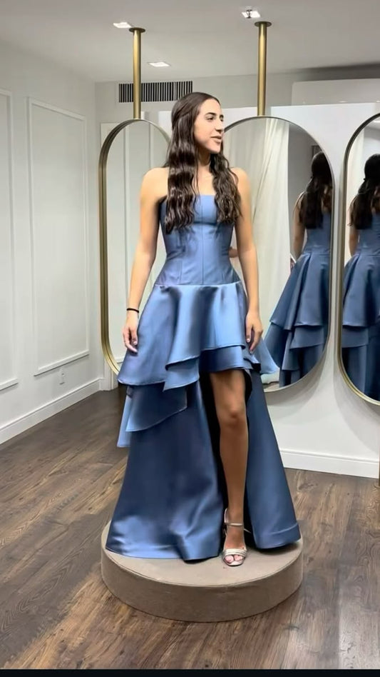 Chic Blue Long Prom Dress A-Line Satin Evening Dress DP07814