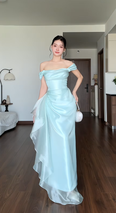Chic Blue Long Prom Dress Chiffon Sheath Evening Dress   DP07819