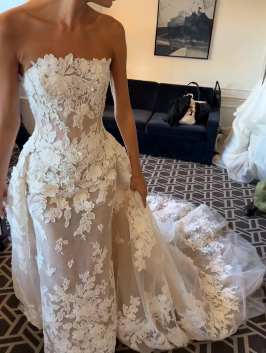 Eternal Strapless Sheath Wedding Dress White Appliques Bridal Dress DP07827