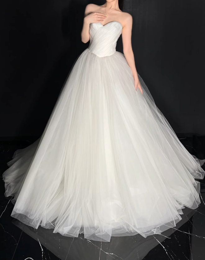 Eternal Strapless A-Line Wedding Dress White Tulle Bridal Dress DP07829