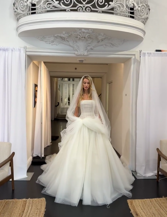 Eternal Strapless A-Line Wedding Dress White Appliques Tulle Bridal Dress DP07831