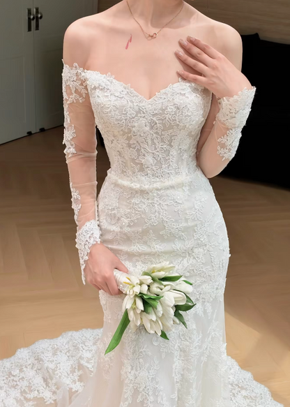 Eternal Strapless Sheath Wedding Dress White Lace Bridal DressDP07832