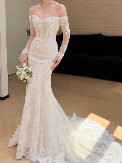 Eternal Strapless Sheath Wedding Dress White Lace Bridal DressDP07832