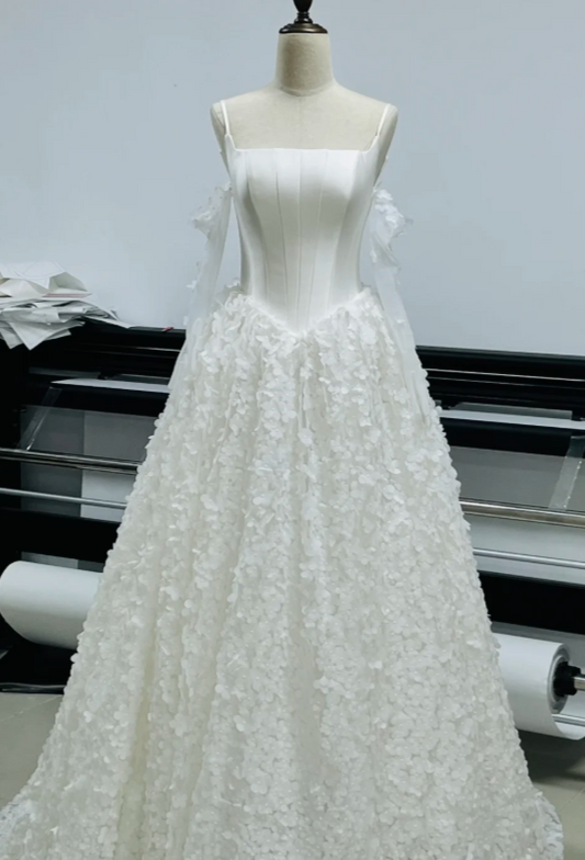 Eternal Strapless A-Line Wedding Dress White Satin Applique Bridal Dress DP07834