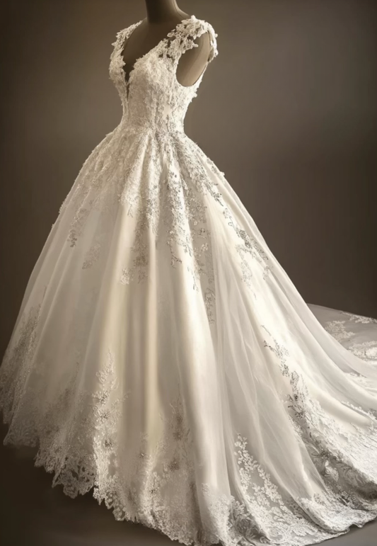 Eternal V-neck A-Line Wedding Dress White Satin Bridal Dress DP07836
