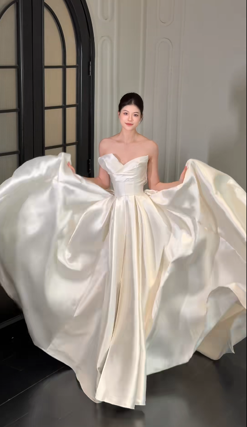 Eternal Strapless A-Line Wedding Dress White Satin Bridal Dress ED07841