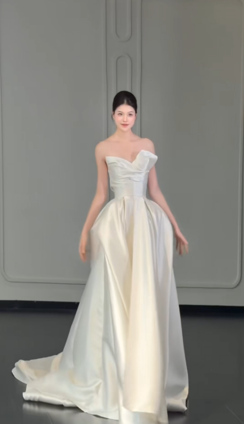Eternal Strapless A-Line Wedding Dress White Satin Bridal Dress ED07841