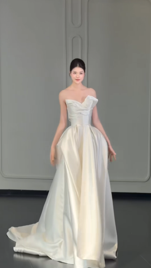 Eternal Strapless A-Line Wedding Dress White Satin Bridal Dress DP07841