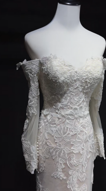 Eternal Off-shoulder Mermaid Wedding Dress White Lace Bridal Dress ED07843