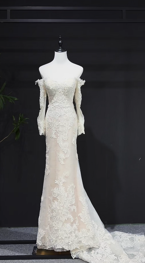 Eternal Off-shoulder Mermaid Wedding Dress White Lace Bridal Dress DP07843