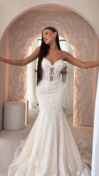 Eternal Sweetheart Mermaid Wedding Dress White Lace Bridal Dress DP07845