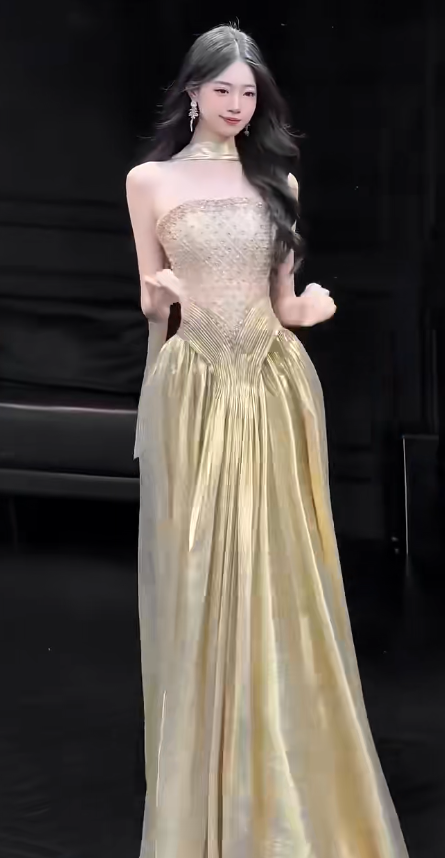 Chic Gold Prom Dress Sheath Satin Long Evening Dress DP07851