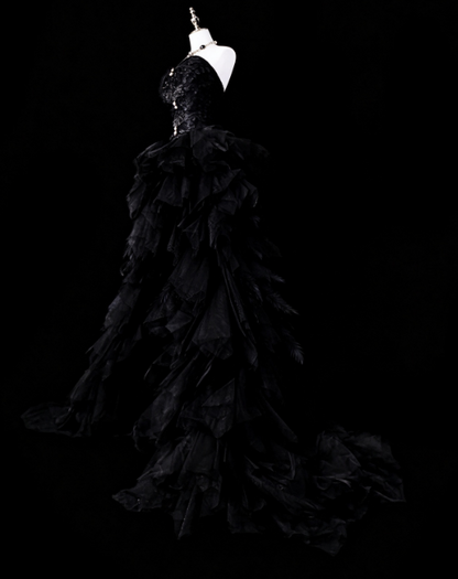 Chic Black Prom Dress Sheath Satin Long Evening Dress DP07852