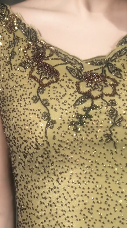 Chic Gold Prom Dress Sheath Chiffon Beaded Long Evening Dress DP07865