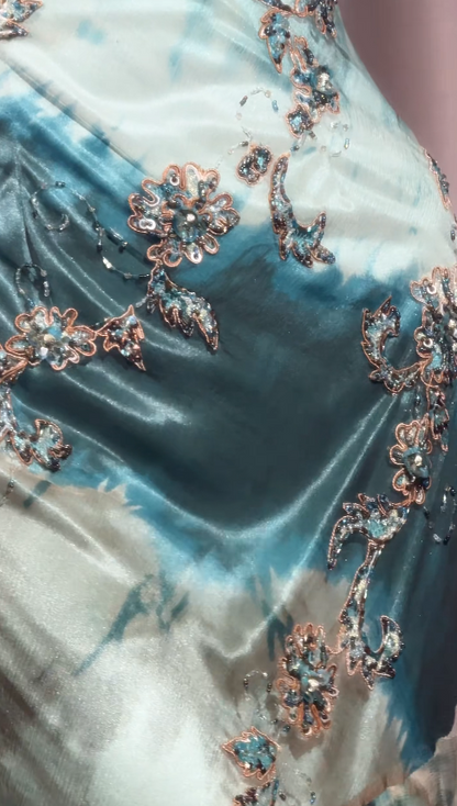 Chic Blue Prom Dress Sheath Chiffon Beaded Long Evening Dress DP07866