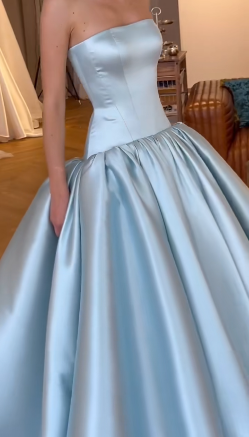 Chic Champagne Prom Dress A-Line Satin Long Evening Dress DP07867