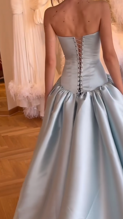 Chic Champagne Prom Dress A-Line Satin Long Evening Dress DP07867