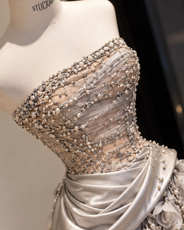 Chic Champagne Prom Dress Sheath Satin Long Evening Dress DP07868