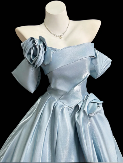 Chic Blue Prom Dress A-line Satin Long Evening Dress  DP07870