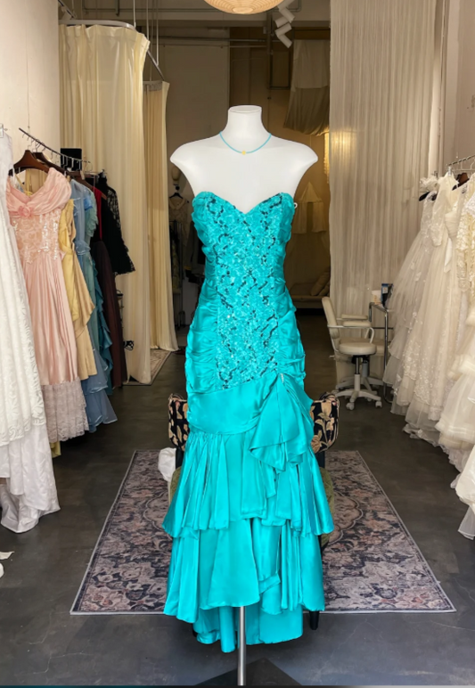 Robe de bal chic bleue, fourreau en satin, longue robe de soirée DP07873
