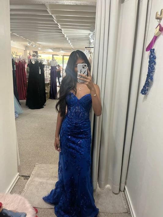 Robe de bal bleu chic fourreau à sequins longue robe de soirée DP07875