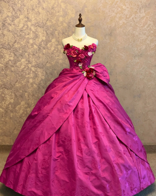 Robe de bal chic rose, coupe trapèze en satin, robe de soirée longue DP07887