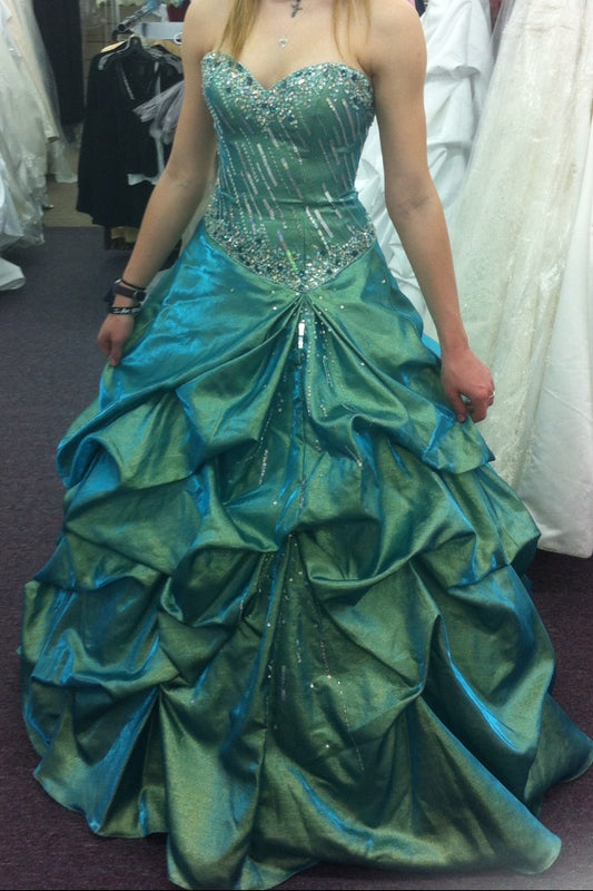 Robe de bal chic bleue, coupe trapèze en satin avec perles, longue robe de soirée DP07890