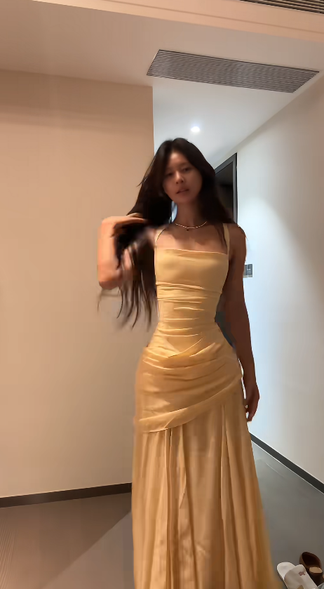 Pretty Gold Prom Dress Sheath Chiffon Beaded Long Evening Dress DP07895