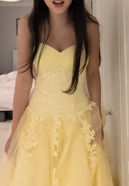 Pretty Yellow Prom Dress A-Line Tulle Long Evening Dress DP07896