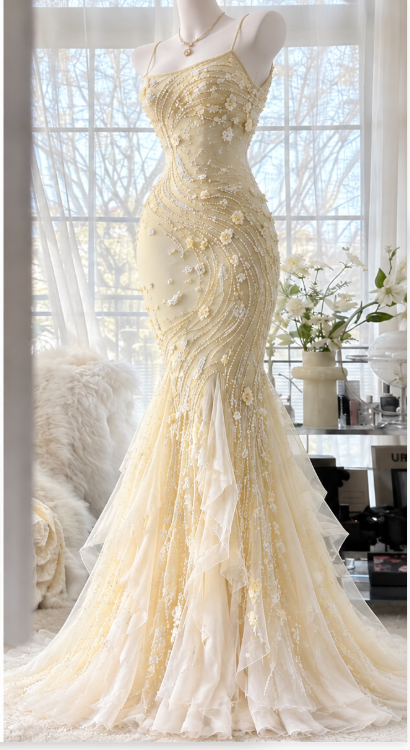 Pretty Yellow Prom Dress Sheath Chiffon Beaded Long Evening Dress DP07899
