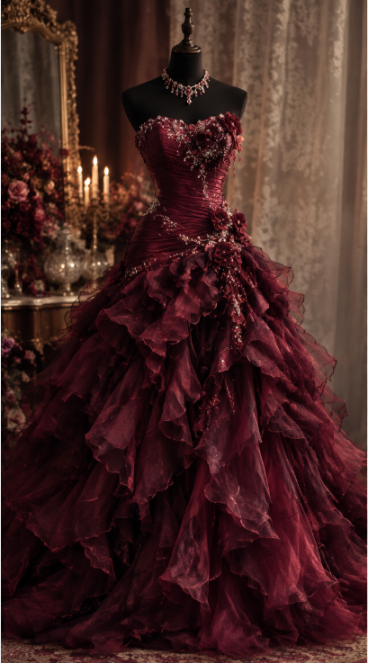 Pretty Burgundy Prom Dress A-Line Tulle Long Evening Dress  DP07901