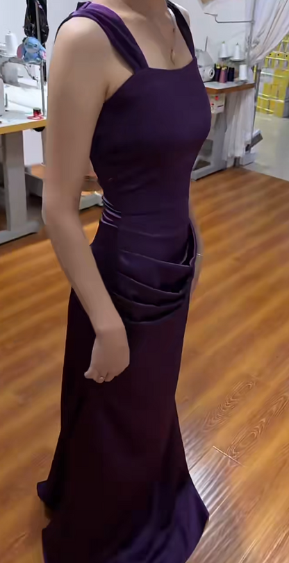 Pretty Deep Purple Prom Dress Sheath Satin Long Evening Dress DP07904