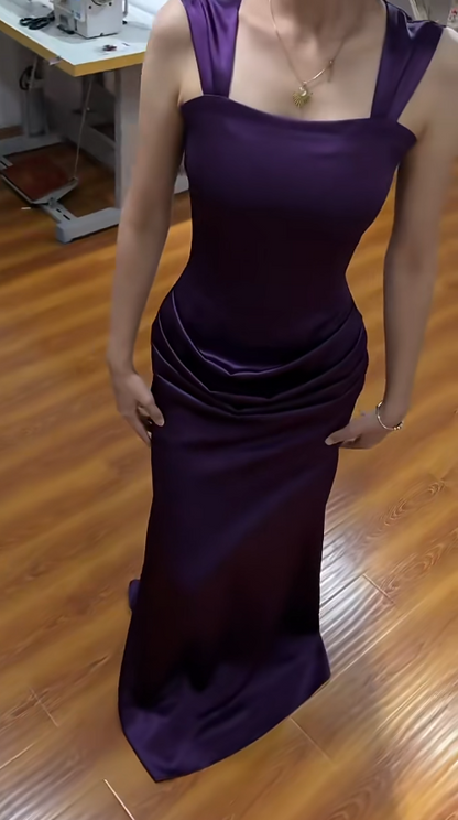 Pretty Deep Purple Prom Dress Sheath Satin Long Evening Dress DP07904