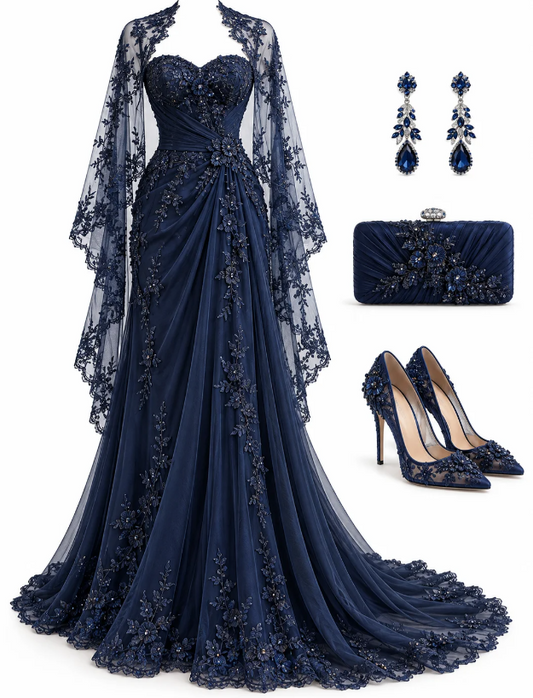 Pretty Navy Blue Prom Dress Sheath Chiffon Long Evening Dress DP07915