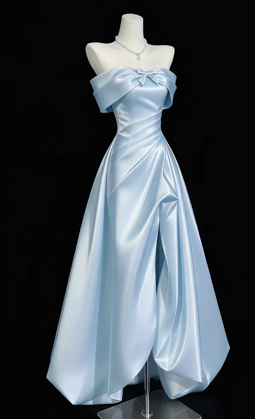 Pretty Pale Blue Prom Dress A-Line Satin  Long Evening Dress DP07918